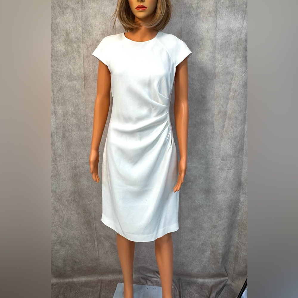Elie Tahari White Ruched Sheath Dress with Dolman Sleeves